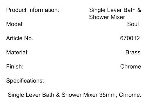 Single Lever Bath & Shower Mixer 35mm