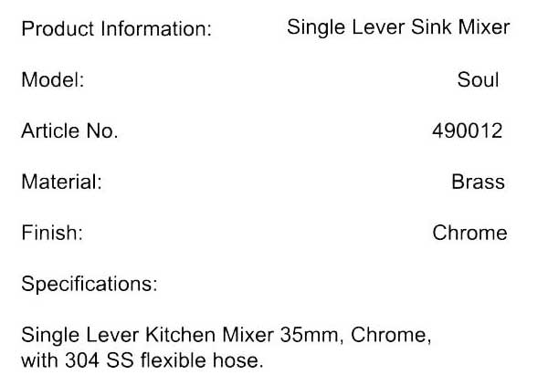 Single Lever Kitchen Mixer 35mm