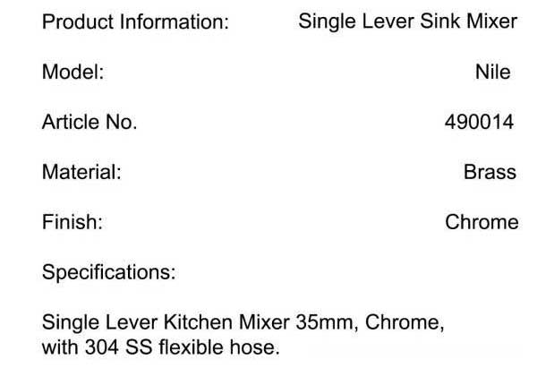Single Lever Kitchen Mixer 35mm